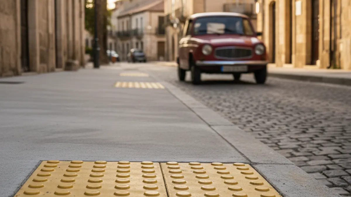 Imatge genèrica d'una vorera ampliada amb paviment nou en un entorn urbà.