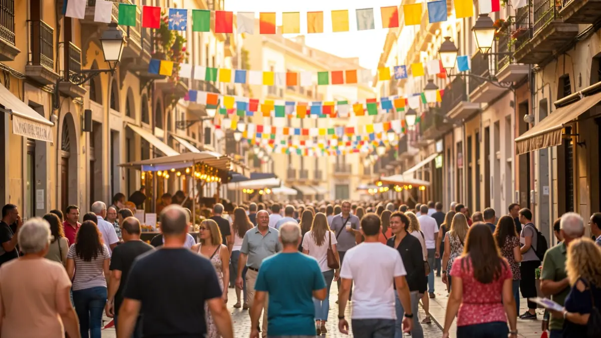 Generic image of a popular festival in Barcelona with decorations and people.