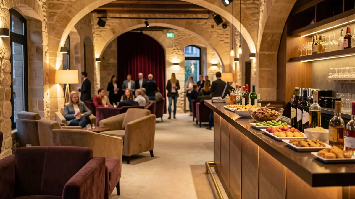 Generic image of a modern cinema lounge with a gourmet bar.