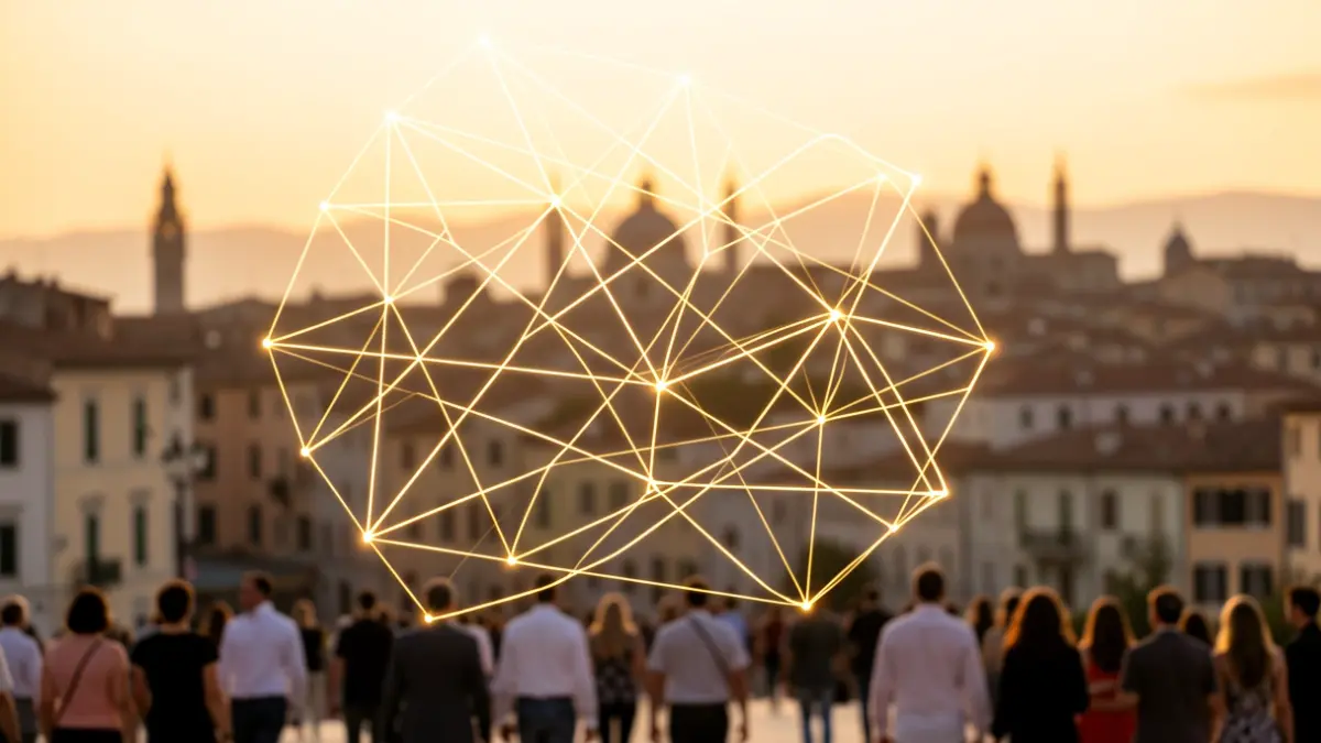 Imatge genèrica de xarxes de talent i inversió sobre una silueta urbana.