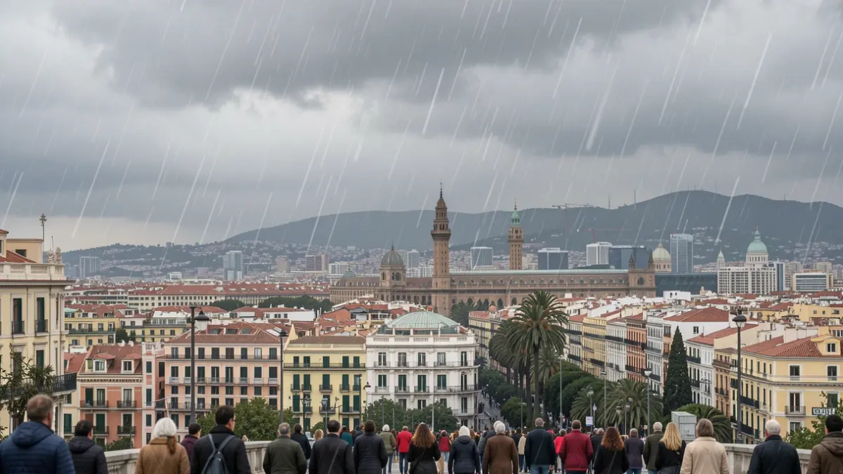 Generic image of a cloudy sky with rain over Barcelona.