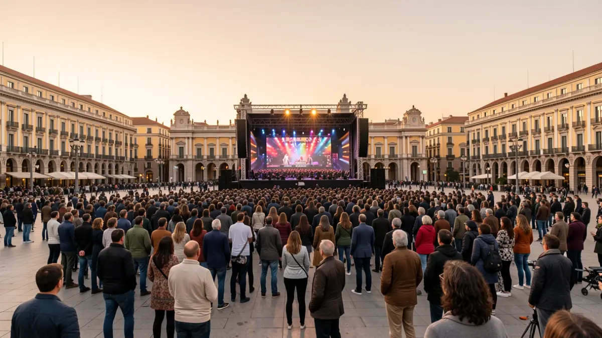 Pantalla gegant instal·lada en una plaça de Barcelona per seguir la visita del papa.