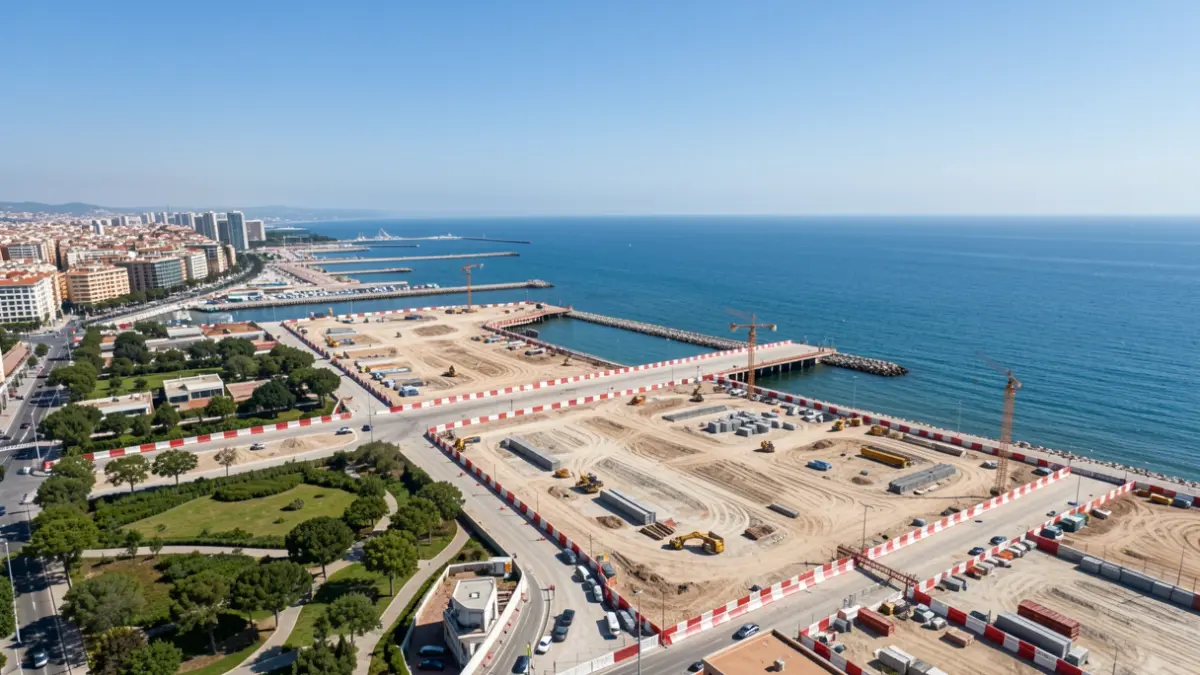 Vista aérea de la plataforma marina del Fórum en Barcelona.