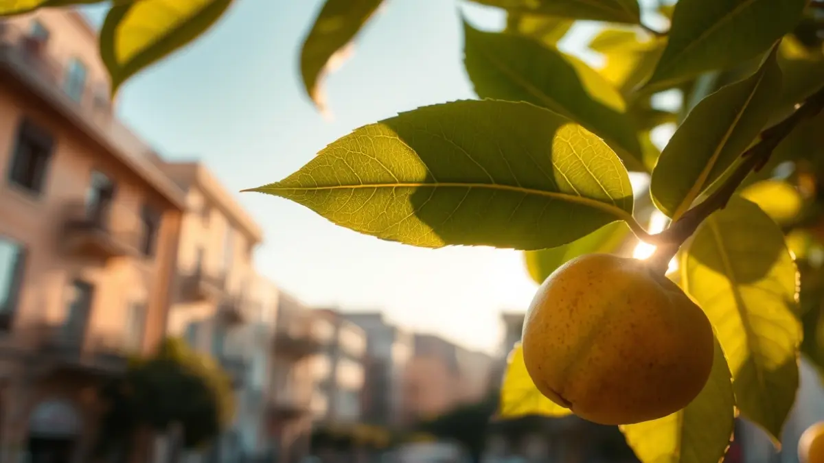 Leaves and fruits of a plane tree in Barcelona