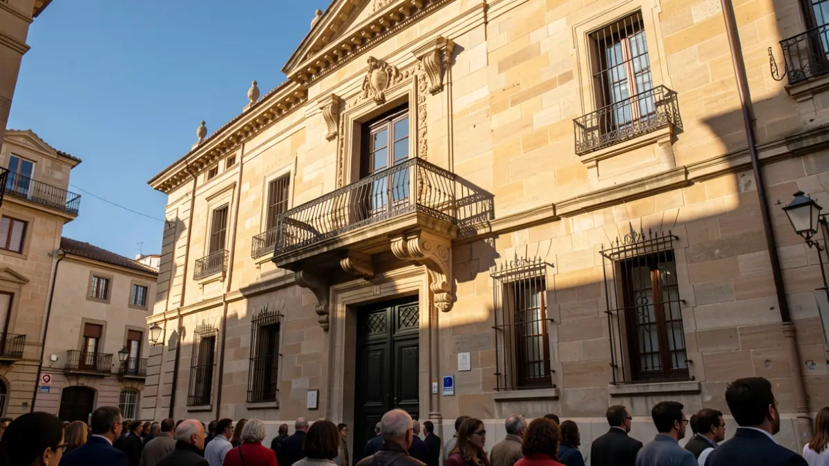 Imatge genèrica d'un edifici històric amb balcó i llum càlida.