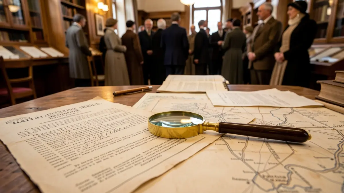 Imatge genèrica d'arxiu històric amb documents antics i una lupa.