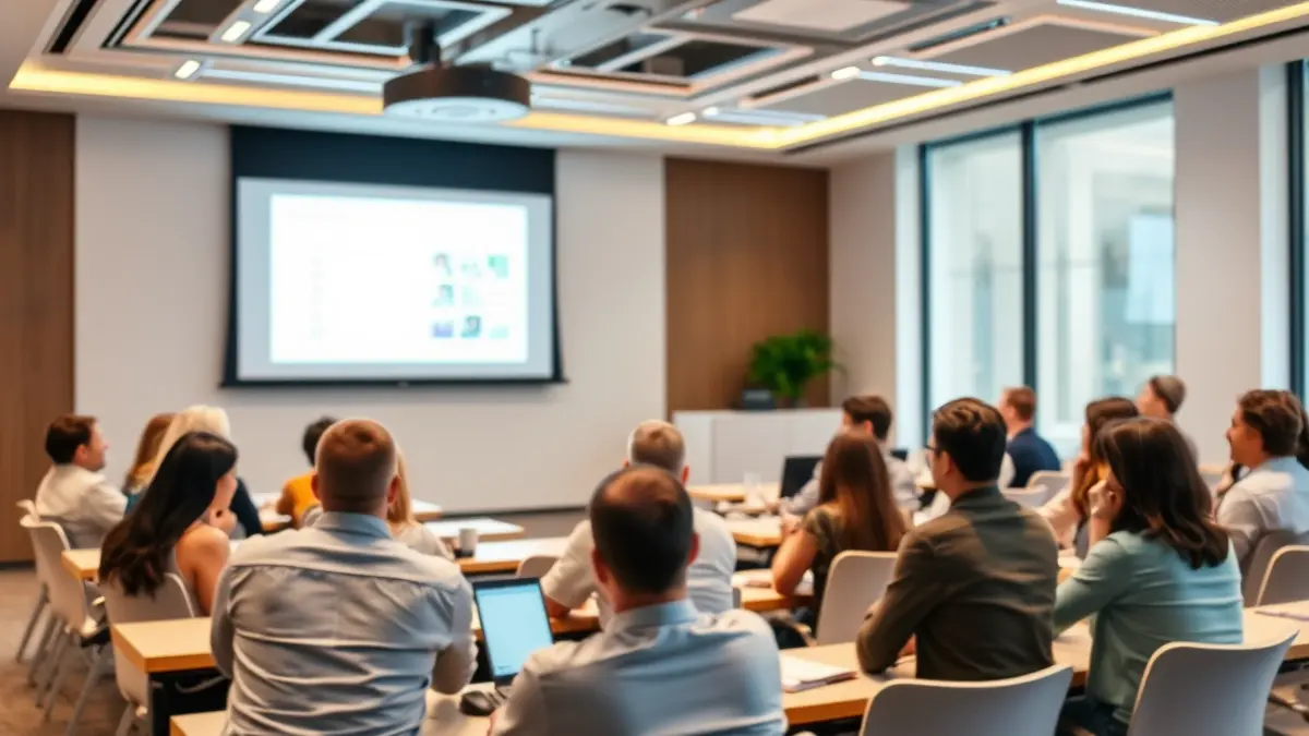 Imagen genérica de una sesión de trabajo o taller con participantes en una sala de conferencias.