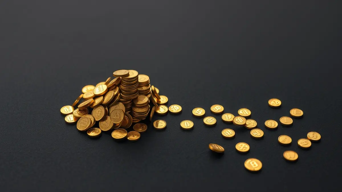 Generic image of wealth concentration, with a large pile of coins next to many small ones.