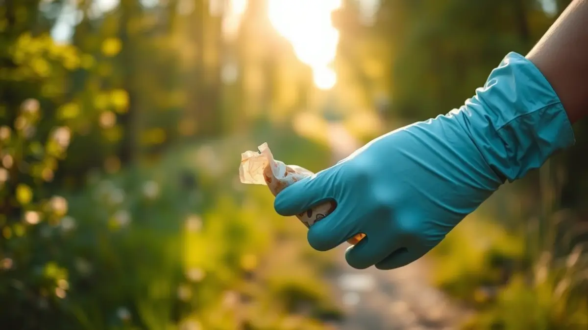 Imatge genèrica d'una mà recollint residus en un entorn natural.
