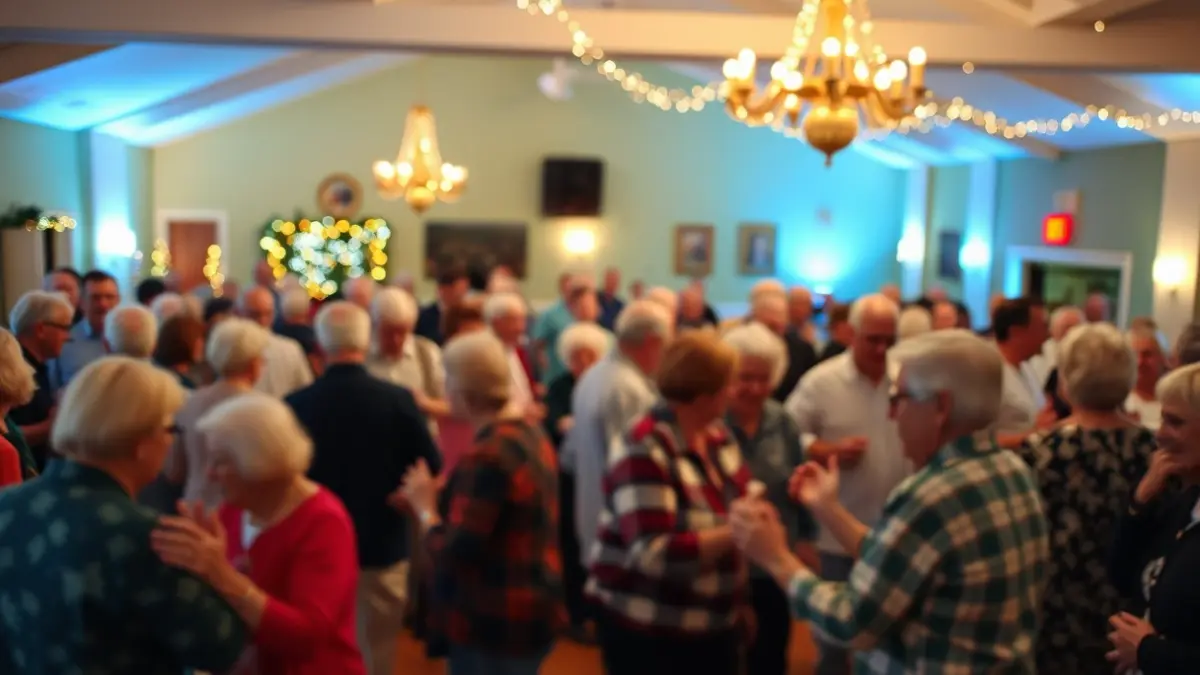 Imatge d'una festa amb gent gran ballant i socialitzant