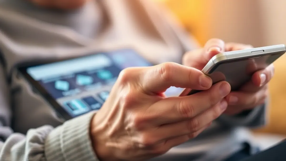 Imatge genèrica de mans d'una persona gran utilitzant un dispositiu digital.