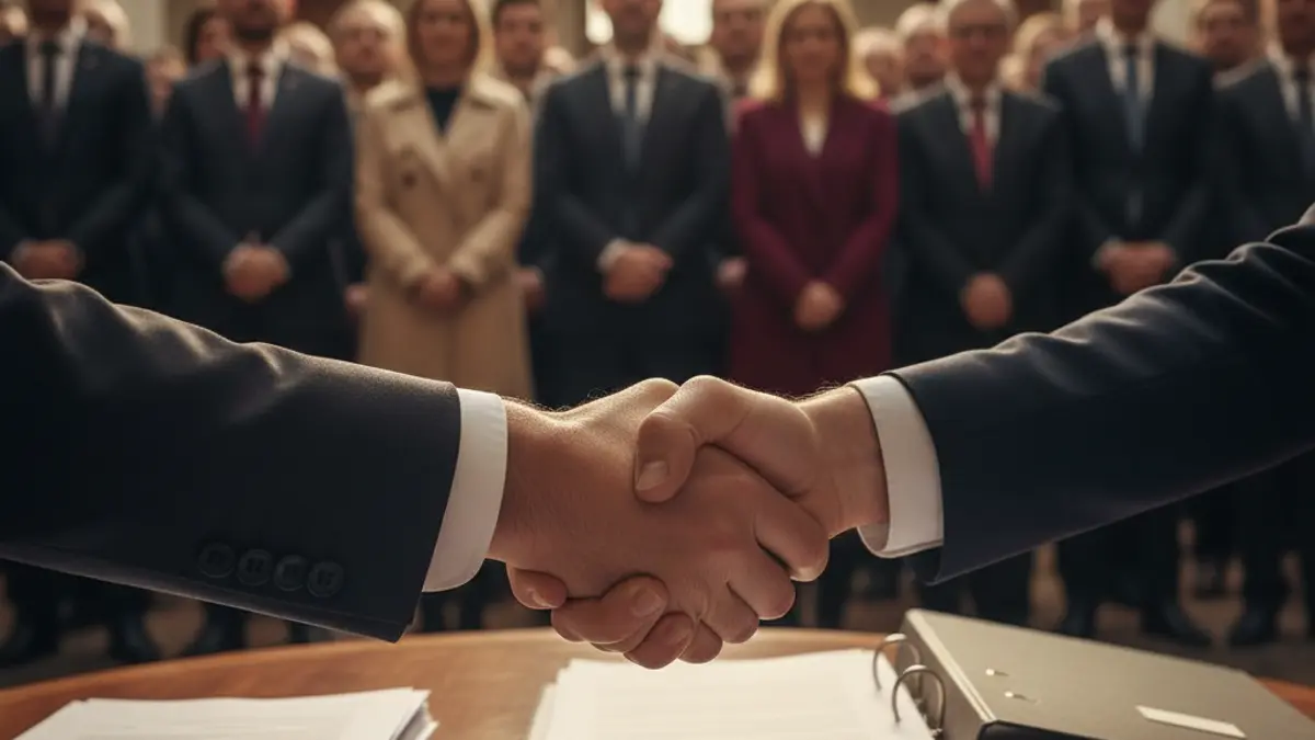 Generic image of a formal handshake in an official setting.