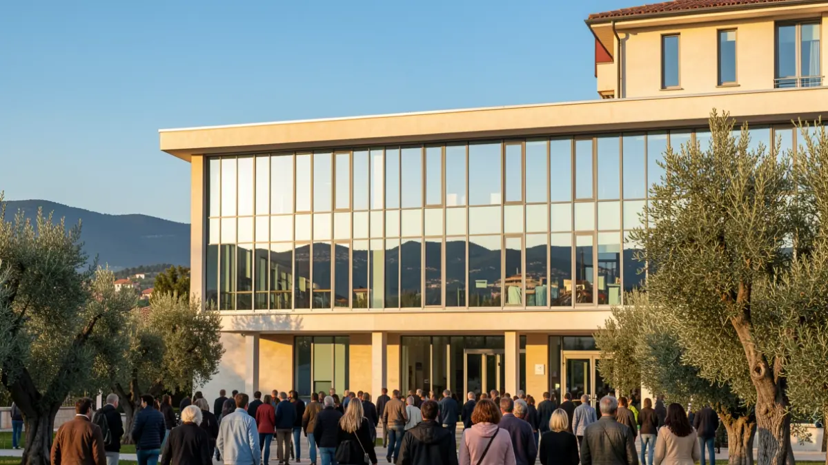Imatge genèrica d'un edifici universitari modern en un entorn mediterrani.