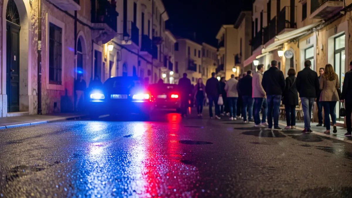 Generic image of police emergency lights reflecting on wet asphalt at night.