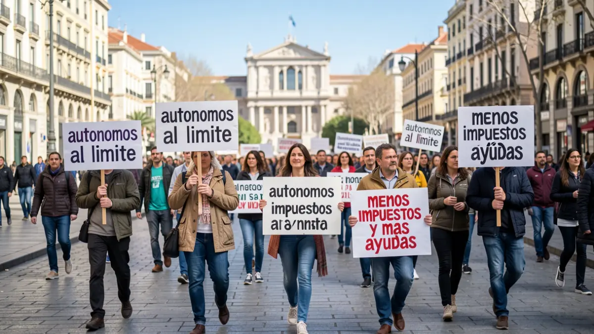 Imagen genérica de manifestantes autónomos en Barcelona con pancartas.