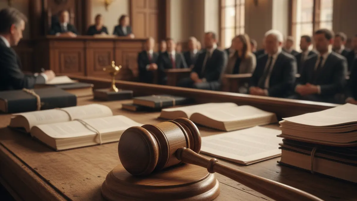 Generic image of a judge's gavel on a wooden desk in a courtroom.