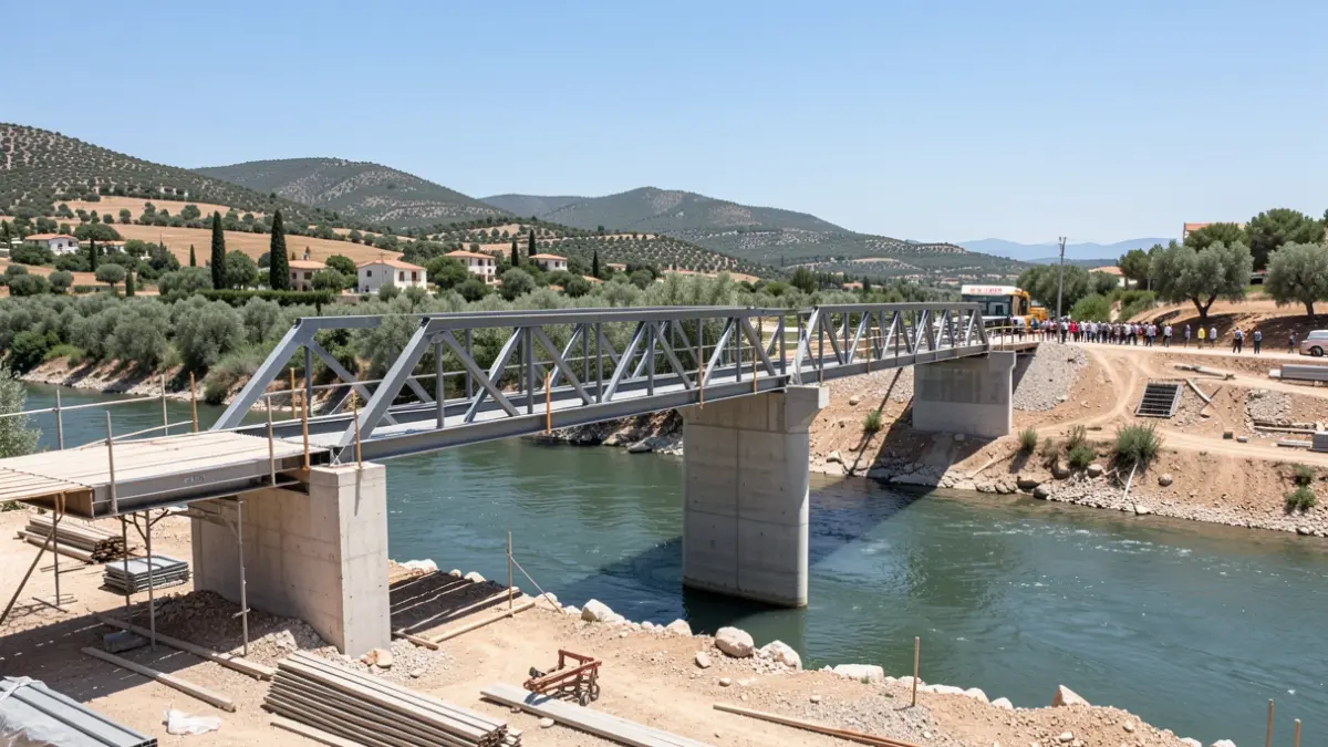 Construction works of the new footbridge over the Ter river.
