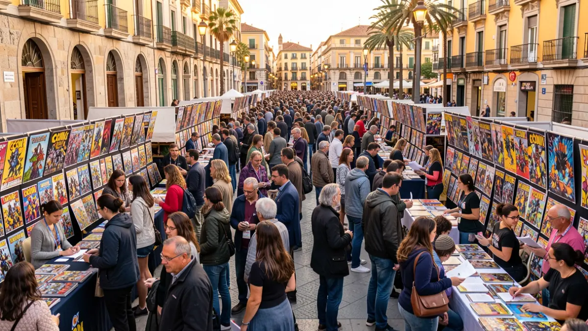 Generic image of a comic convention with attendees and exhibitors.