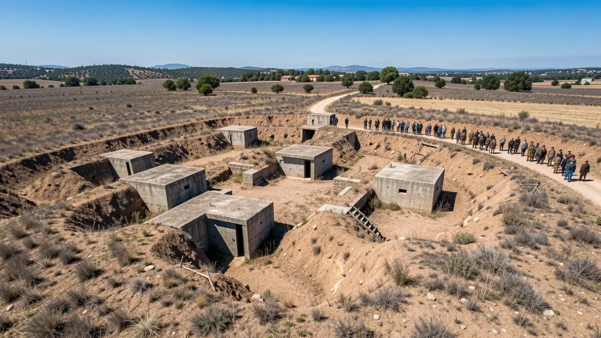 Aerial view of the Vilanoveta trenches and bunkers in Aramunt.