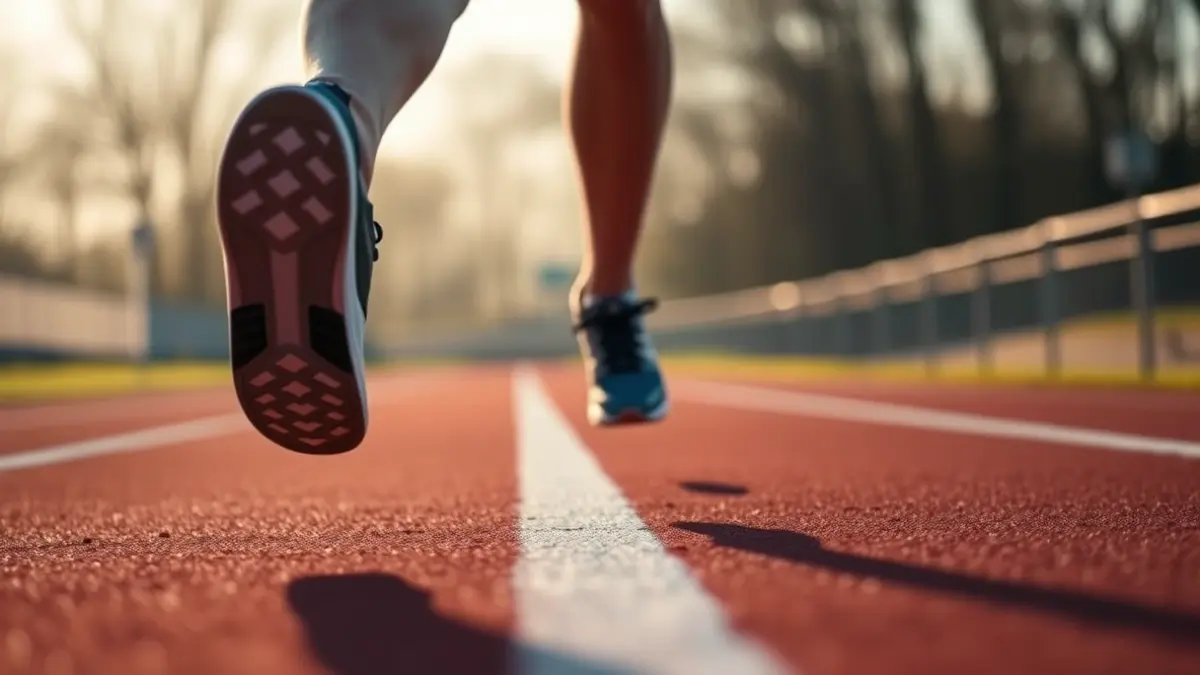 Imagen genérica de una atleta corriendo en una pista, con los pies en primer plano y el fondo desenfocado.