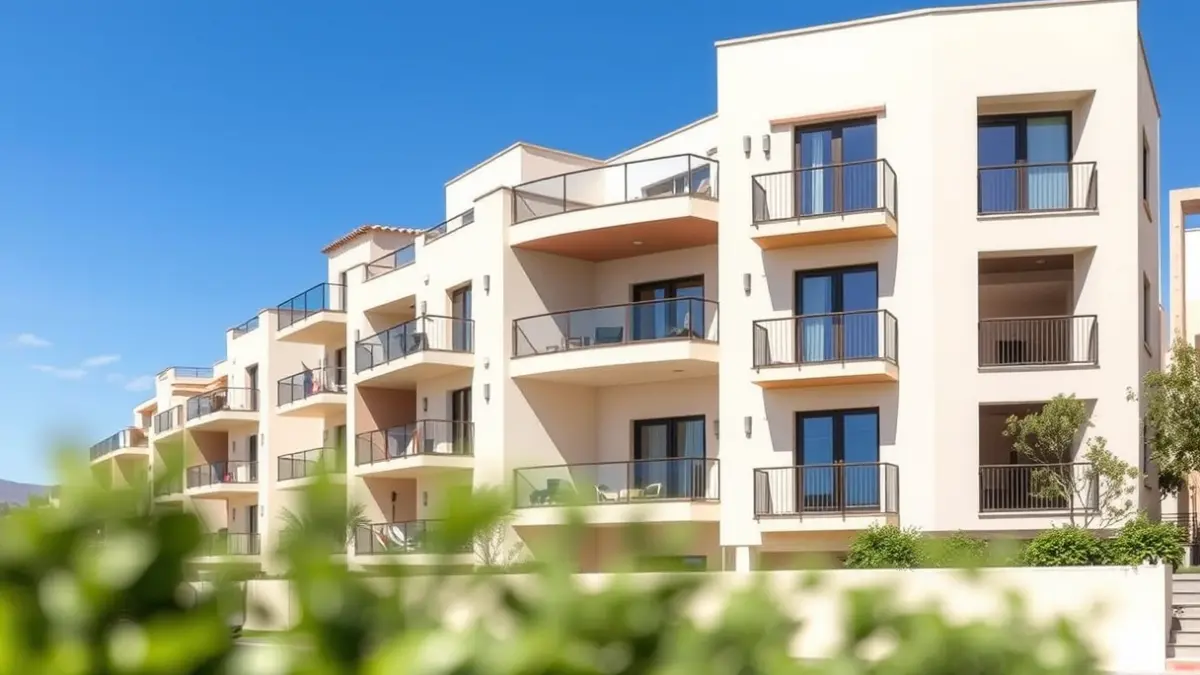 Imagen genérica de un edificio de viviendas moderno en un entorno urbano mediterráneo.
