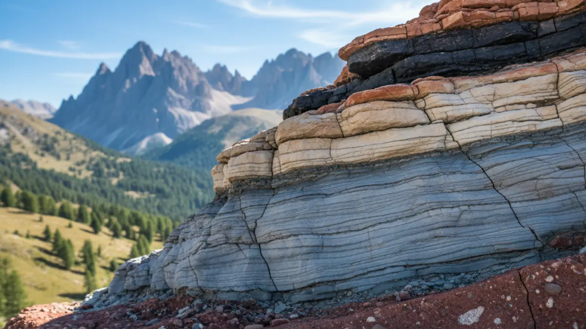 Generic image of geological layers representing the formation of a valley.
