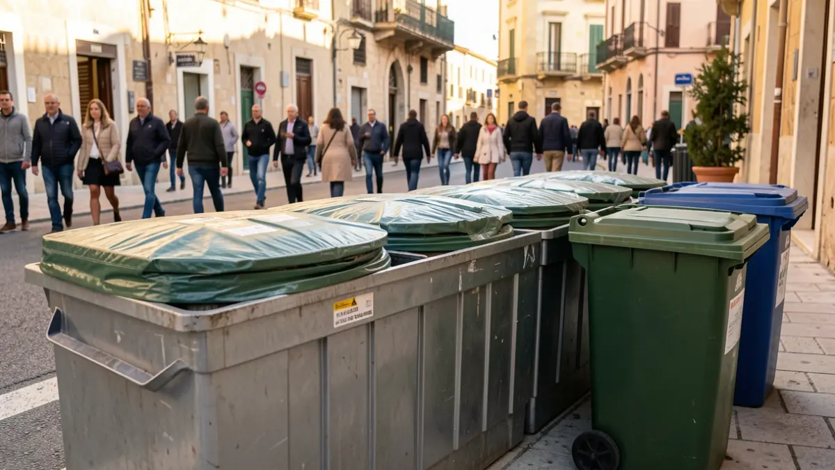 Generic image of sealed and temporary waste containers on a street.