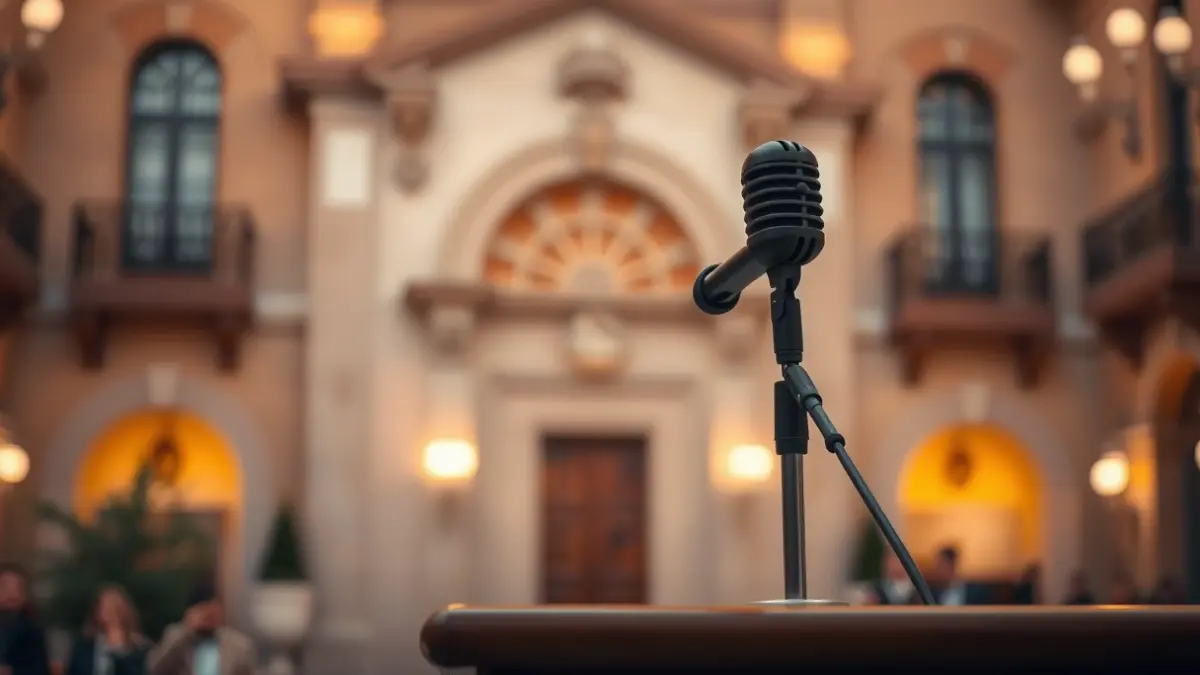 Generic image of a microphone on a podium, symbolizing a political debate or official statement.
