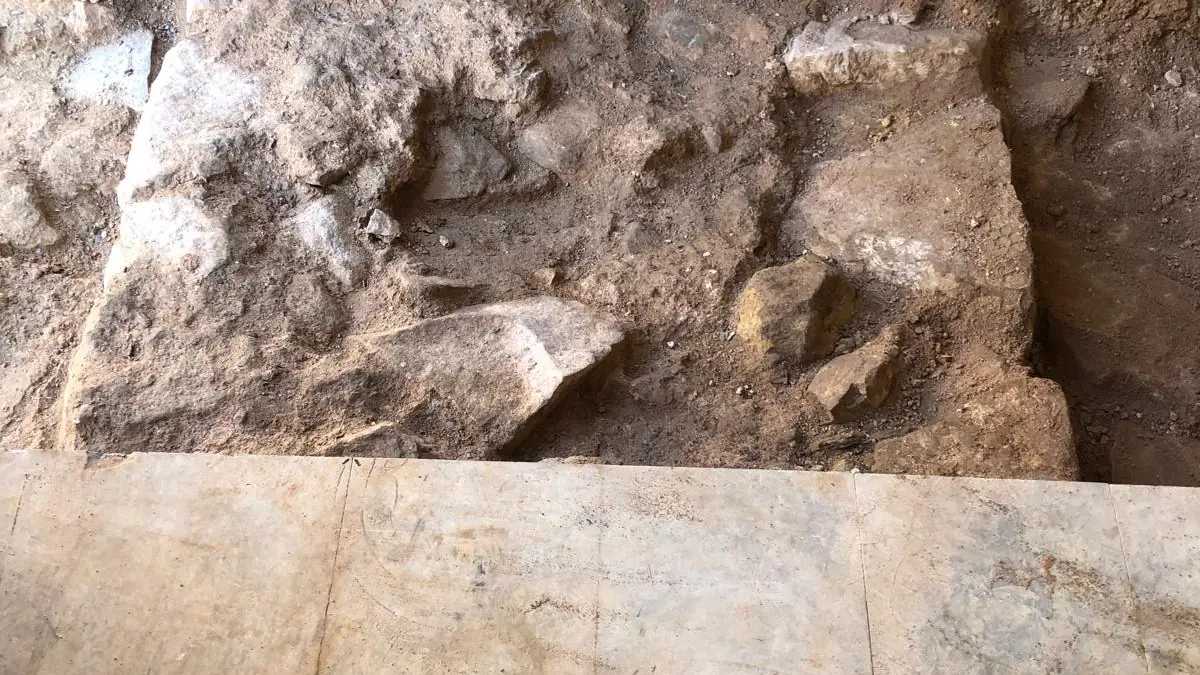Fragment of a medieval wall discovered during construction work.