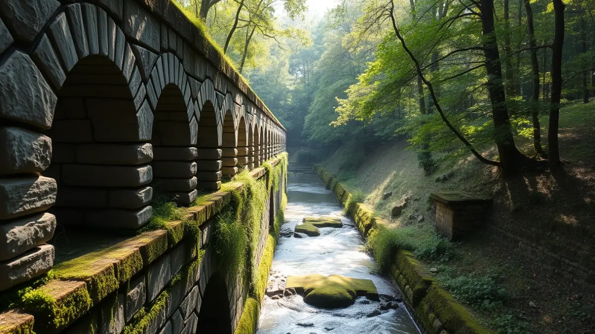 Image of an old hydraulic infrastructure in a natural setting.