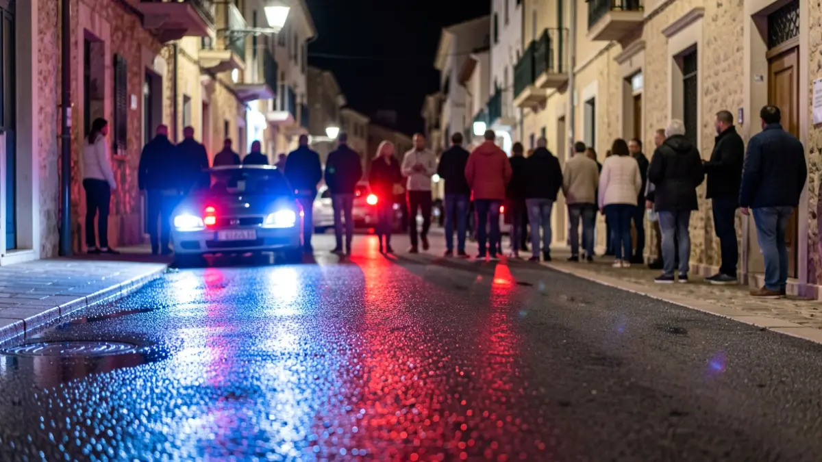 Imatge genèrica de llums d'emergència policials reflectint-se en asfalt mullat a la nit.