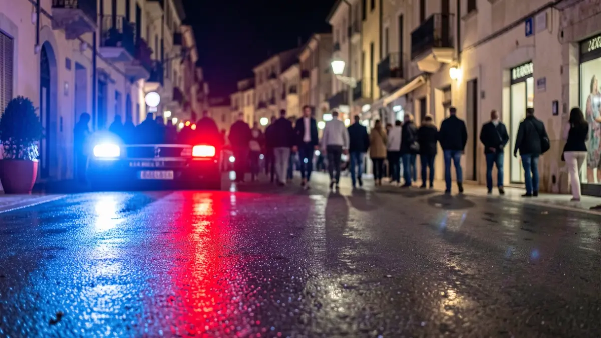 Generic image of police emergency lights reflecting on wet asphalt.