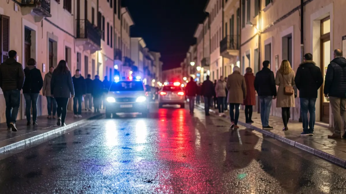 Imatge genèrica de llums d'emergència policials reflectint-se en asfalt mullat.