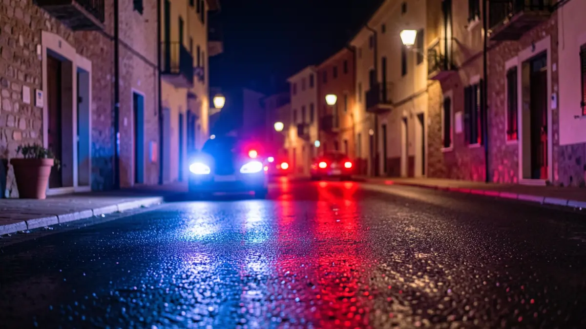 Generic image of police emergency lights reflected on a street at night.