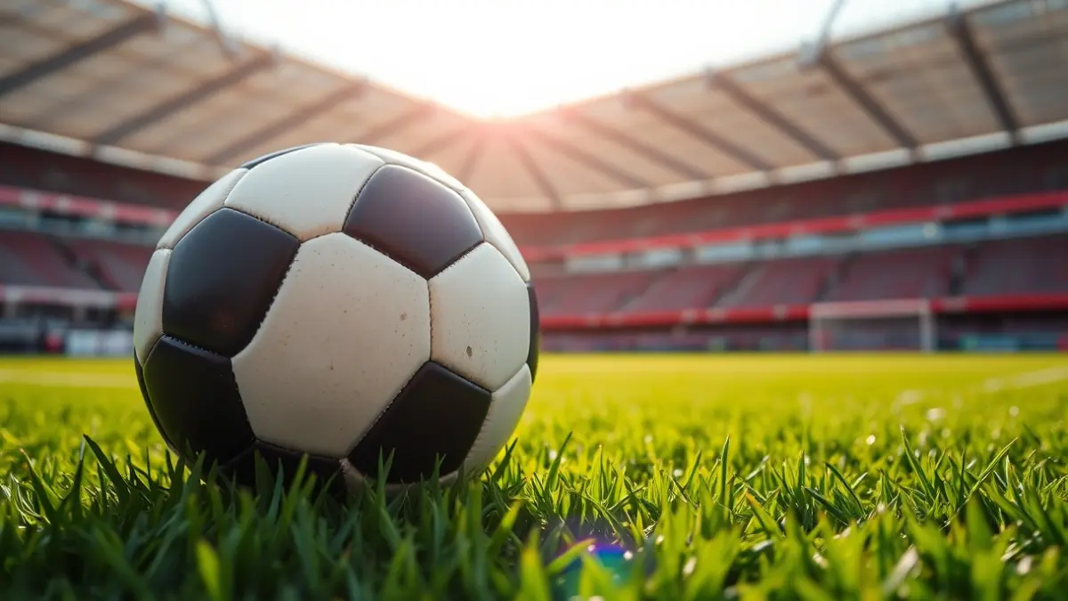 Generic image of a soccer ball on stadium grass.