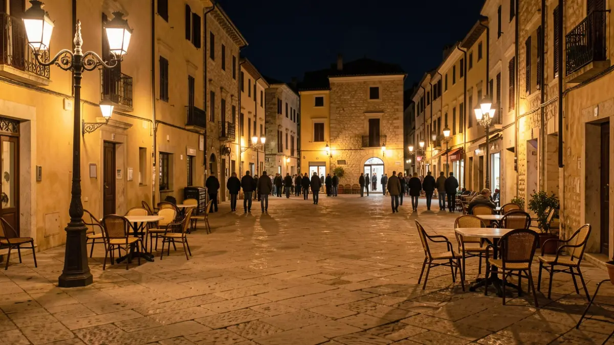 Imatge genèrica d'una plaça de ciutat mediterrània a la nit.