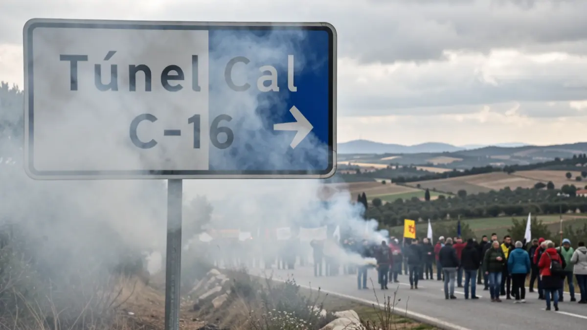 Imatge genèrica de protesta amb senyal de trànsit i fum.