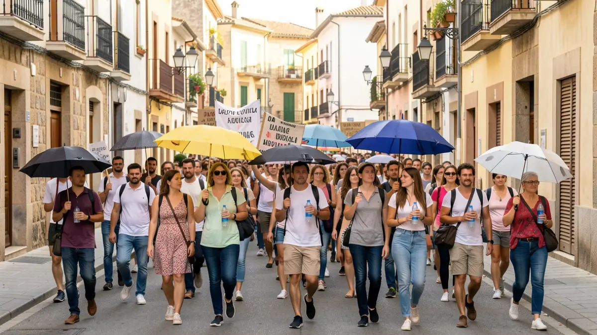 Manifestación de docentes y estudiantes en Lleida durante una jornada de huelga.