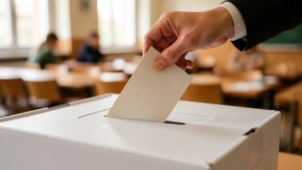 Generic image of a hand dropping a vote into a ballot box.