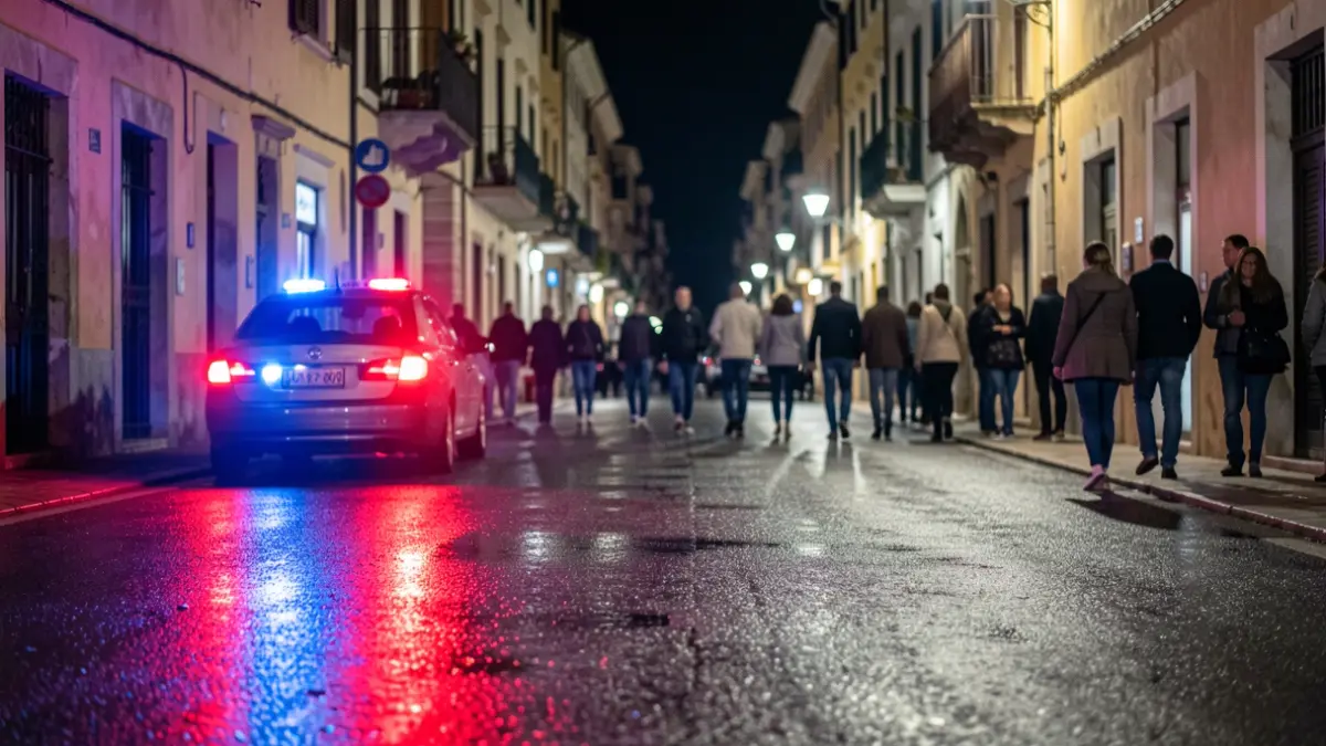 Generic image of police emergency lights reflecting on wet asphalt at night.