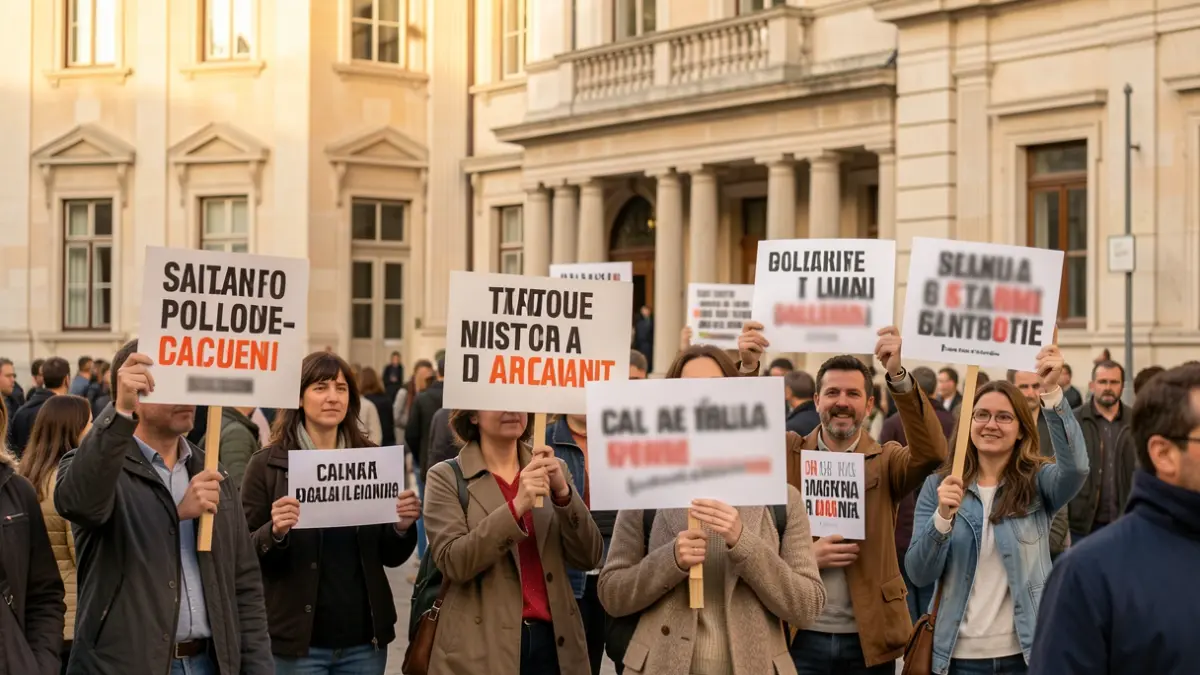 Generic image of educators protesting in front of an official building.