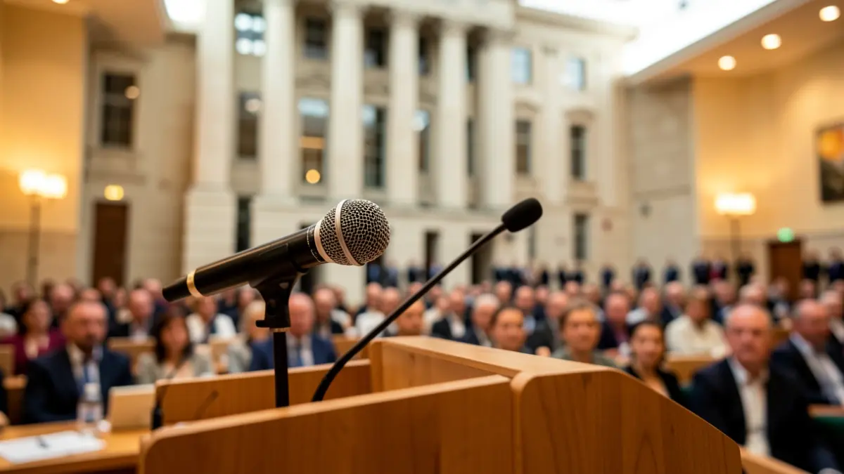 Generic image of a microphone on a podium.