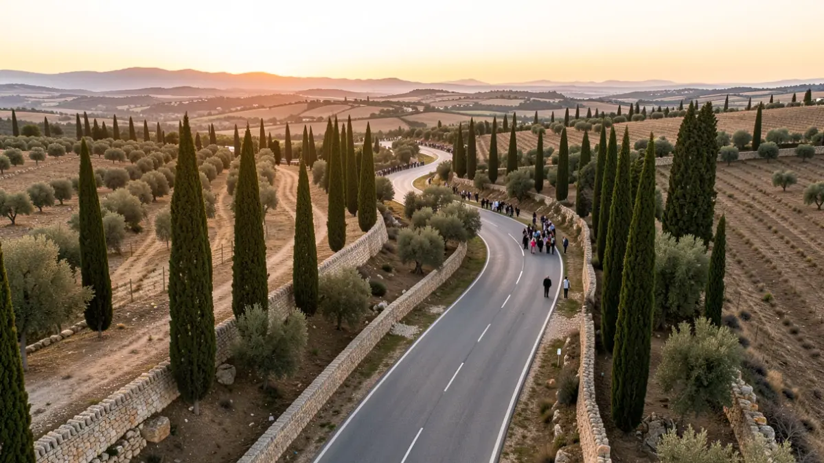Imagen genérica de una carretera en un paisaje mediterráneo al atardecer.