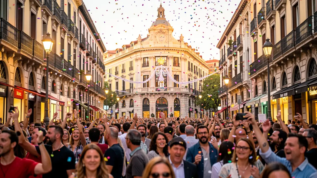 Imagen genérica de una celebración en la calle en Barcelona con confeti.