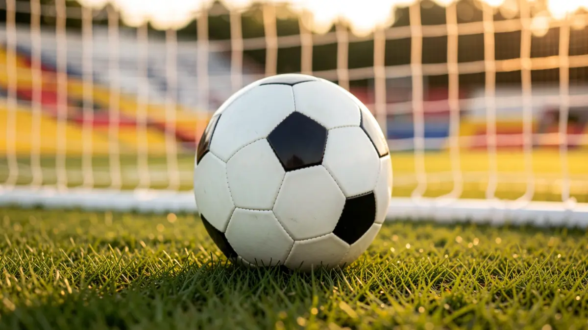 Imatge genèrica d'una pilota de futbol sobre gespa amb la xarxa de fons.