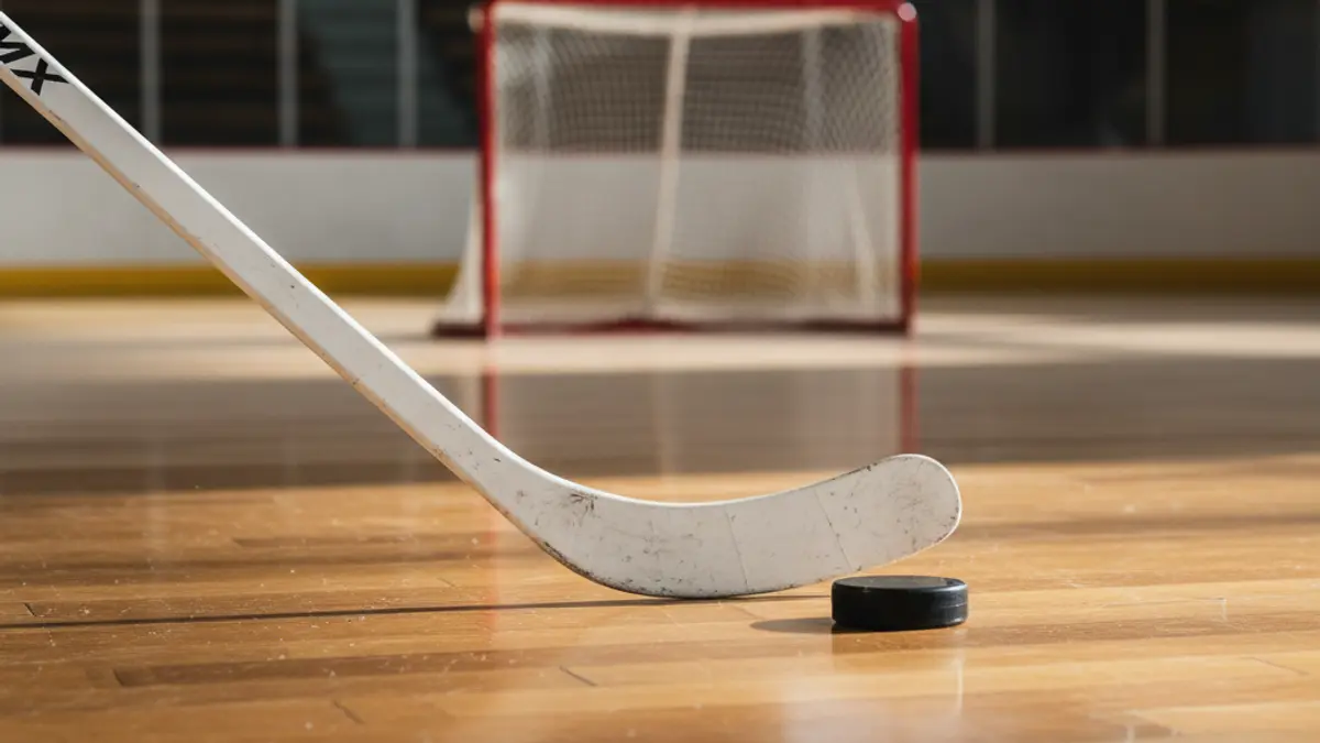 Imatge genèrica d'un estic i una bola d'hoquei patins en una pista