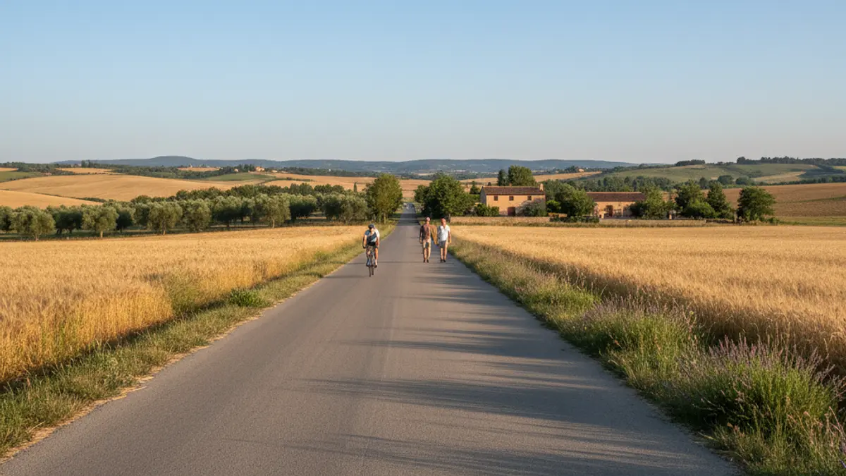 Imatge genèrica d'un camí rural asfaltat a la comarca de l'Urgell, amb camps a banda i banda.