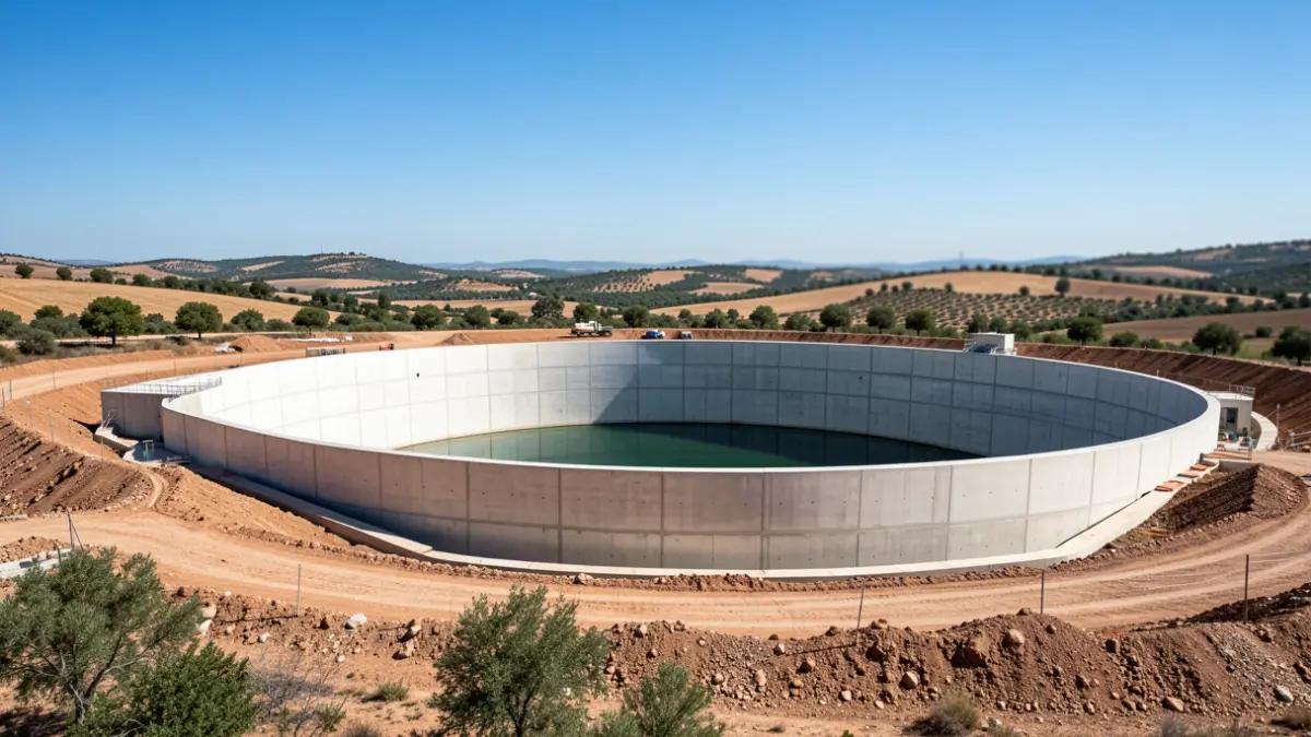 Imatge genèrica de la construcció d'un gran dipòsit d'aigua.