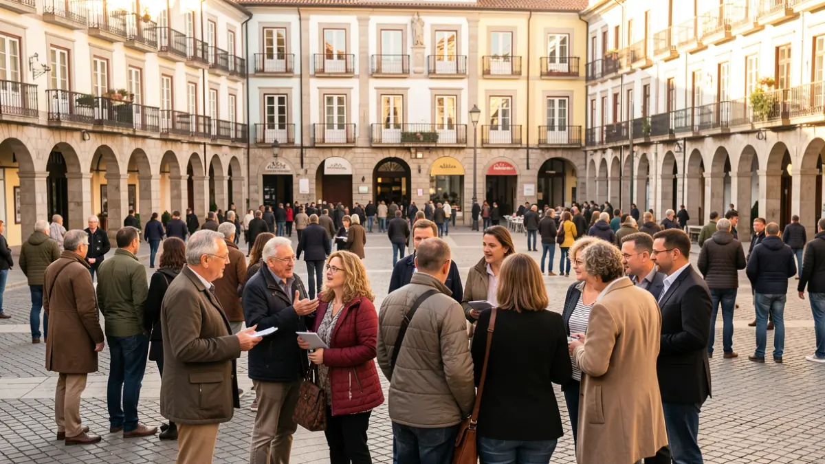 Imatge genèrica de persones interactuant en una plaça de Girona.