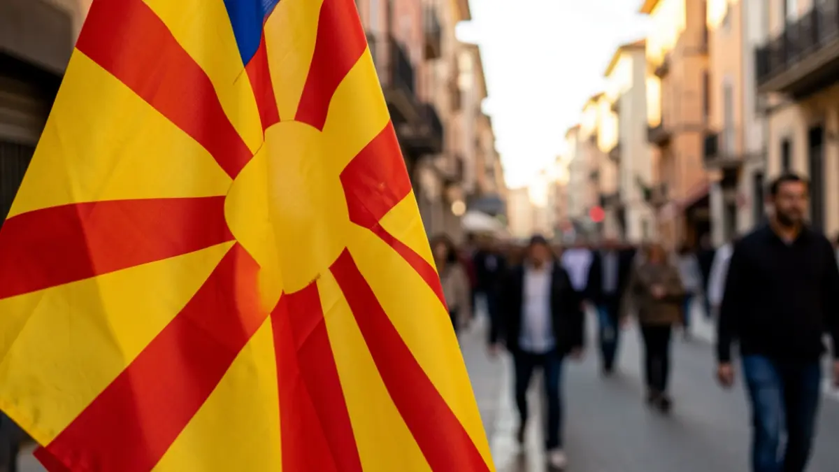 Imagen genérica de una senyera catalana frente a una calle de Terrassa.